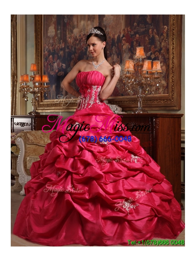 wholesale cheap coral red strapless quinceanera gowns with appliques