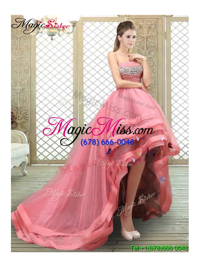 wholesale 2016 popular strapless high low beading prom dresses