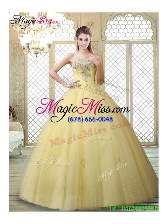 wholesale romantic strapless 2016 prom gowns with appliques and beading for fall