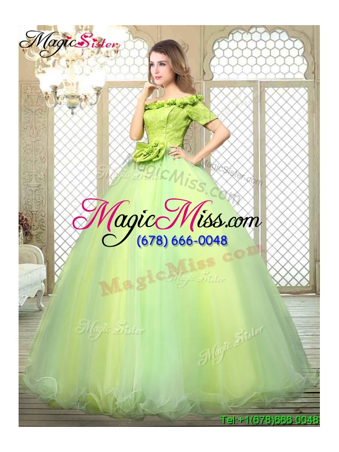 wholesale 2016 pretty off the shoulder quinceanera dresses with hand made flowers