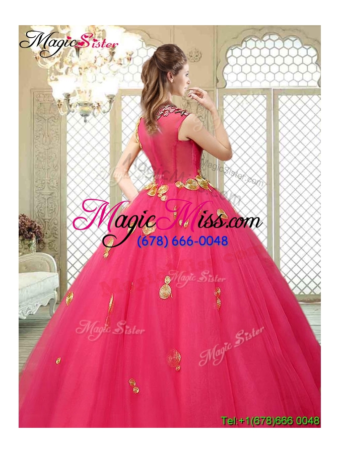 wholesale beautiful high neck cap sleeves quinceanera dresses with appliques