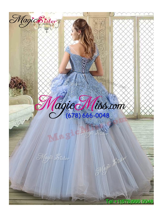 wholesale 2016 luxurious bateau lavender quinceanera gowns with hand made flowers