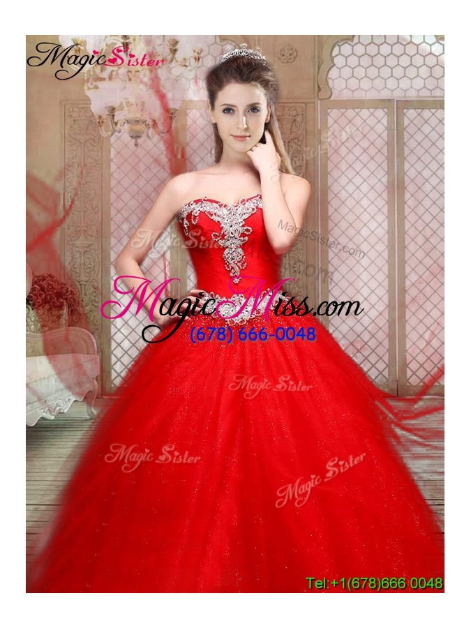 wholesale 2016 popular sweetheart beading quinceanera gowns with brush train