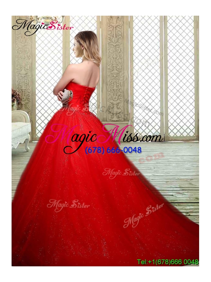 wholesale 2016 popular sweetheart beading quinceanera gowns with brush train