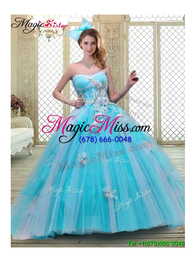wholesale summer sweetheart brush train quinceanera dresses in baby blue