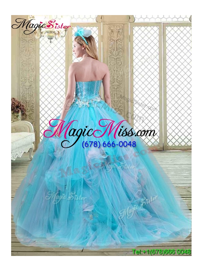 wholesale summer sweetheart brush train quinceanera dresses in baby blue