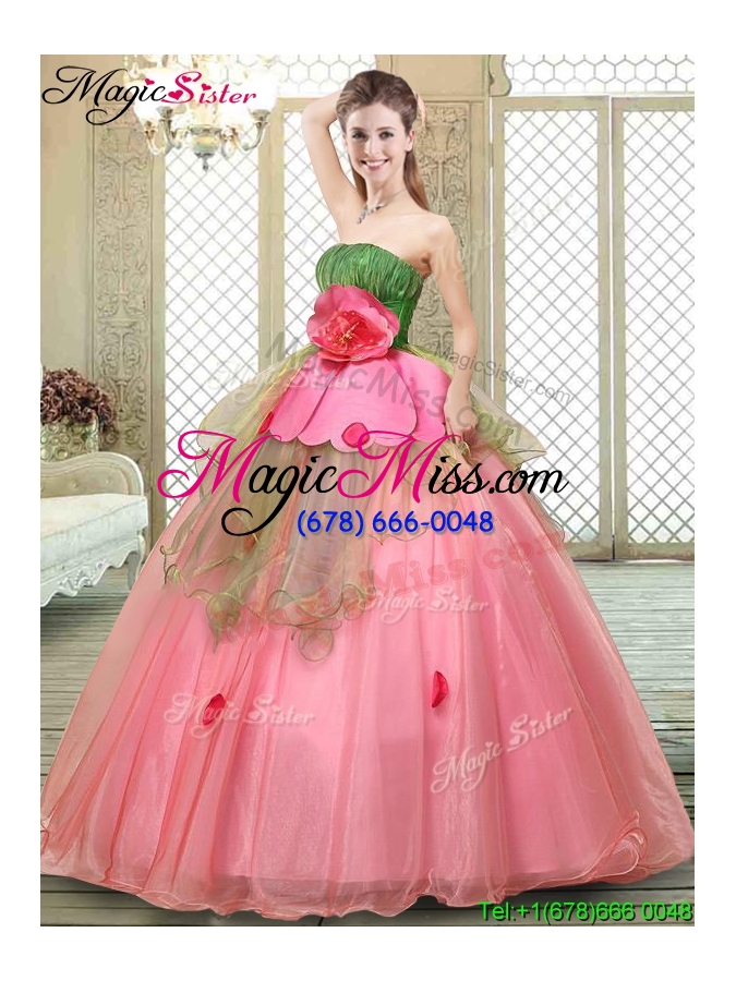 wholesale 2016 the most popular strapless quinceanera gowns with hand made flowers