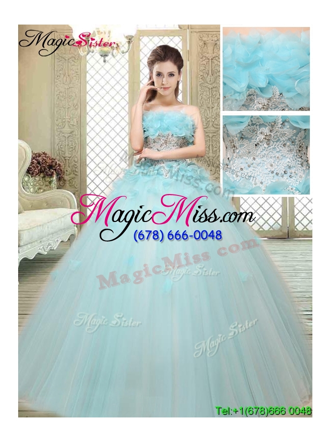 wholesale 2016 beautiful strapless quinceanera dresses with appliques and ruffles