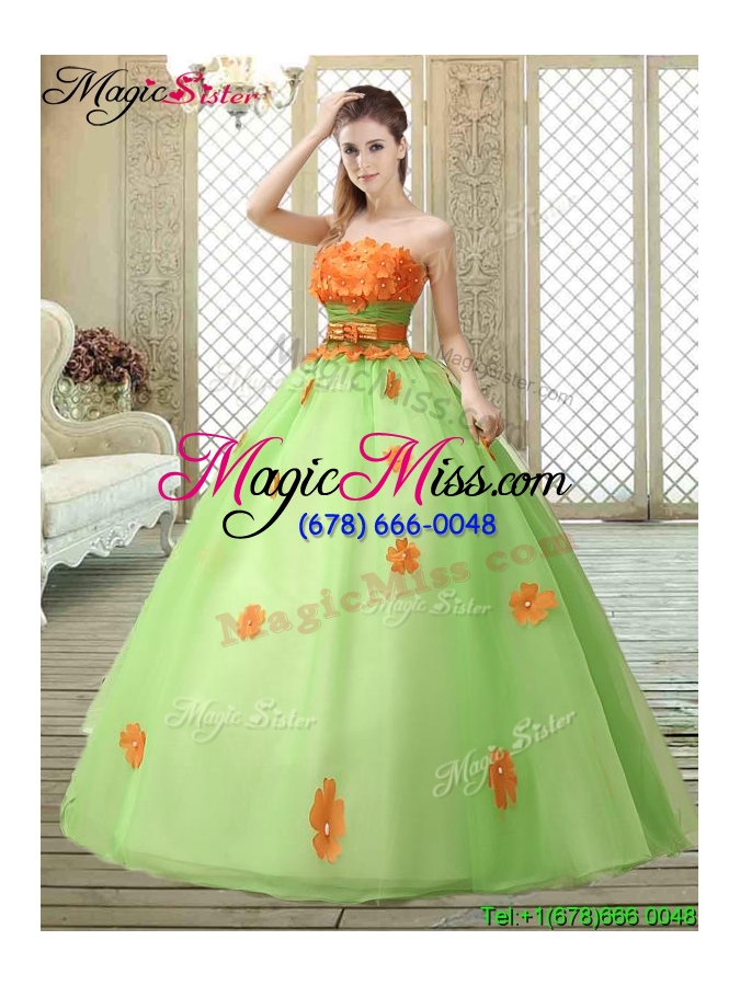 wholesale 2016 latest strapless quinceanera gowns with  appliques and belt