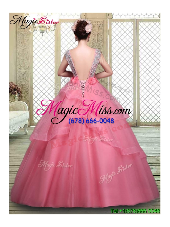 wholesale elegant backless quinceanera dresses with beading and hand made flowers