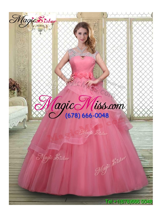 wholesale elegant backless quinceanera dresses with beading and hand made flowers
