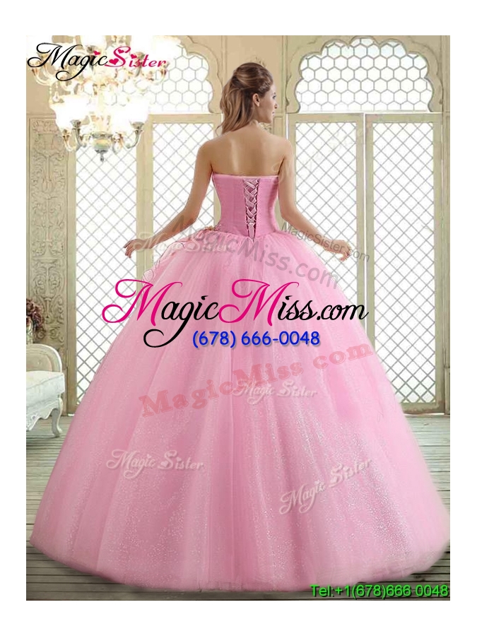 wholesale 2016 hot sale sweetheart rose pink quinceanera dresses with beading