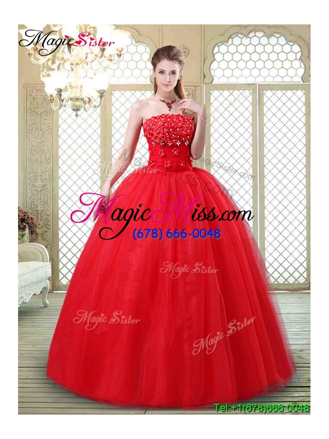 wholesale inexpensive strapless vestidos de  quinceanera dresses with hand made flowers