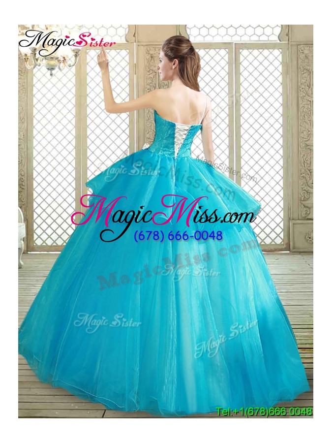 wholesale popular one shoulder quinceanera dresses with ruffles and appliques