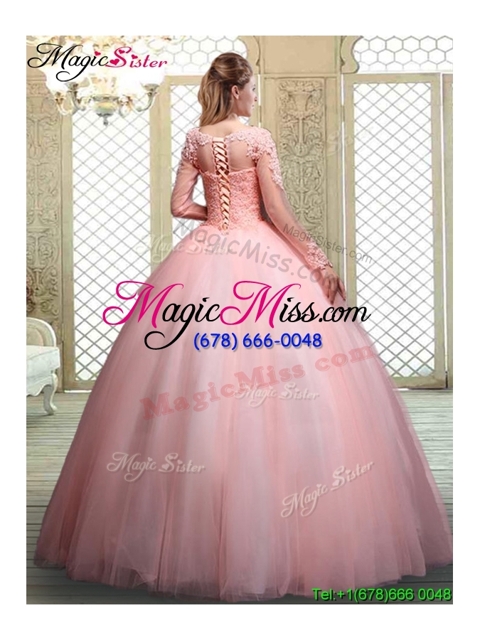 wholesale pretty bateau long sleeves beading and appliques quinceanera dresses
