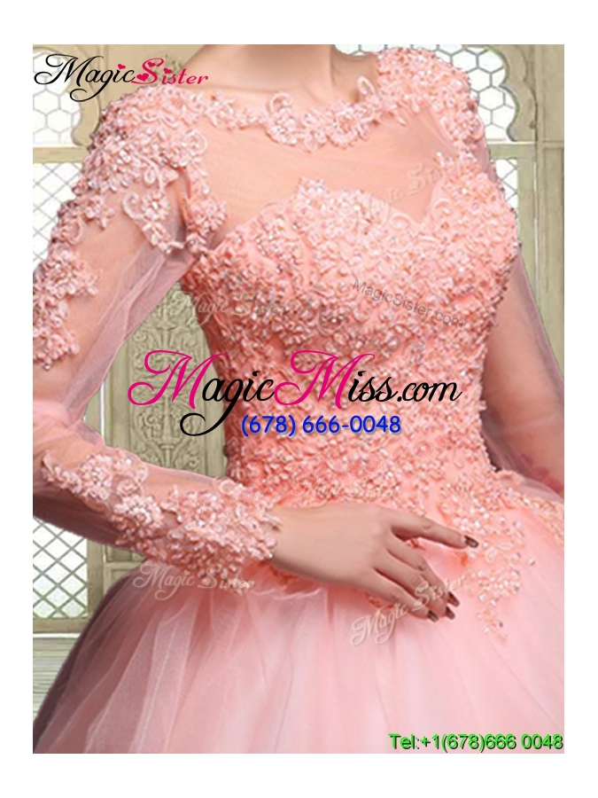 wholesale pretty bateau long sleeves beading and appliques quinceanera dresses