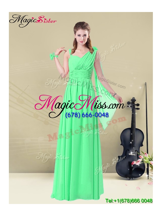 wholesale the most popular empire floor length bridesmaid dresses with ruching and belt for 2016 summer