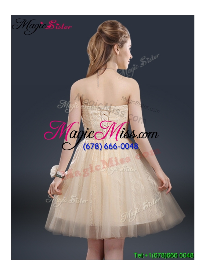 wholesale fashionable strapless lace champagne dama dresses