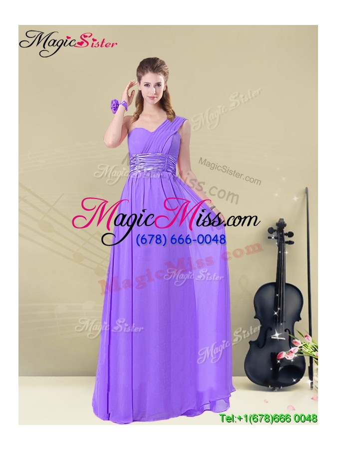 wholesale hot sale empire one shoulder bridesmaid dresses with belt