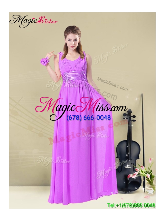 wholesale simple empire straps prom dresses with ruching and belt for 2016 summer