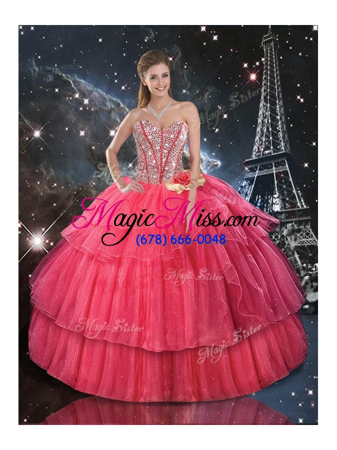 wholesale fashionable ball gown coral red princesita dress with beading for fall