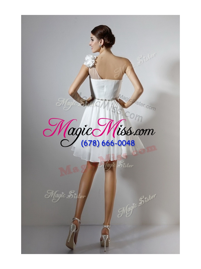 wholesale 2016 simple empire one shoulder short dama dresses in white