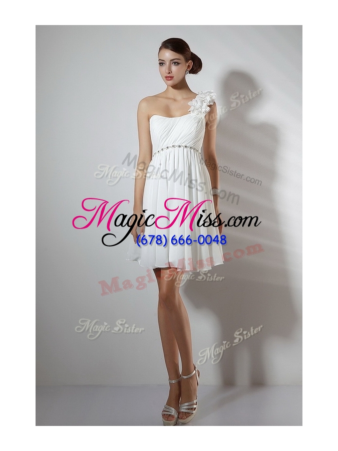 wholesale 2016 simple empire one shoulder short dama dresses in white