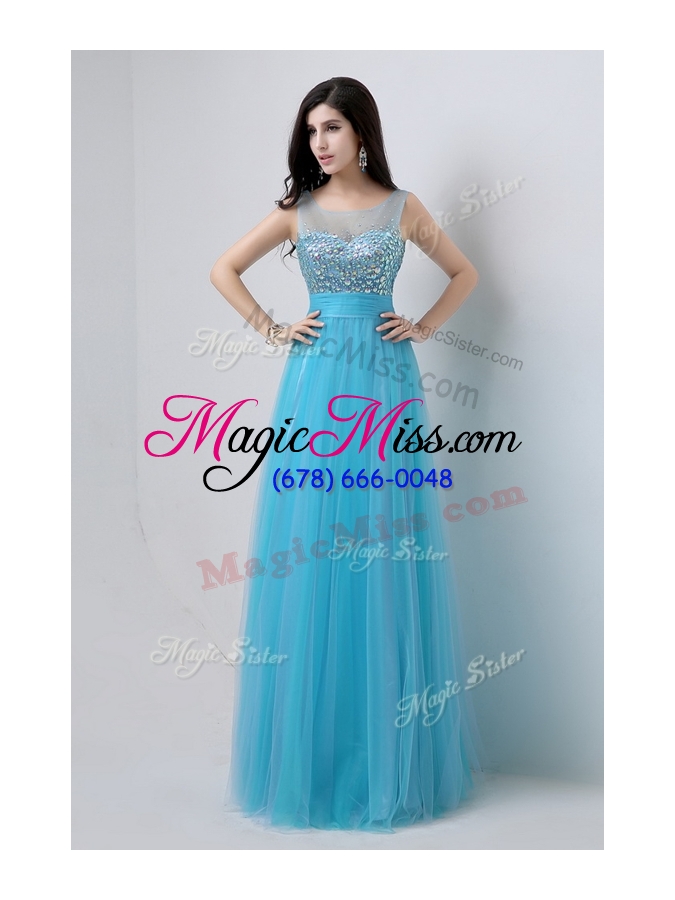 wholesale 2016 pretty scoop empire beading prom dresses in baby blue