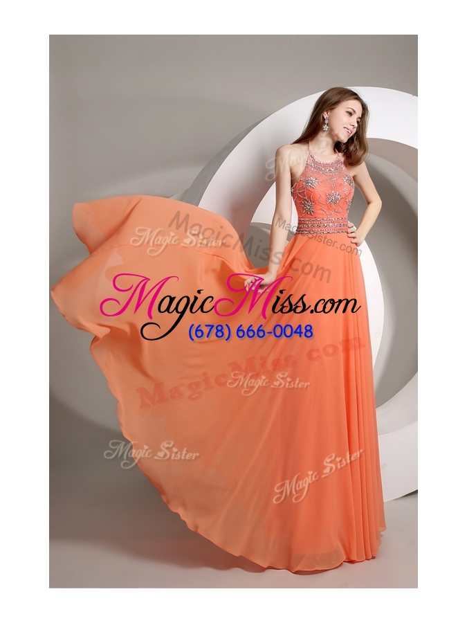 wholesale romantic empire halter top orange bridesmaid dresses with beading