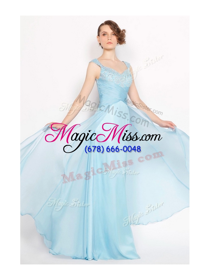 wholesale 2016 new style empire brush train light blue bridesmaid dresses with beading