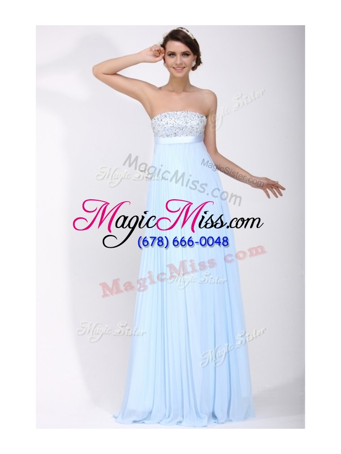 wholesale 2016 beautiful strapless beading long dama  dress in light blue