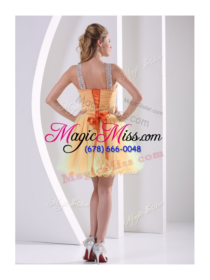 wholesale 2016 beautiful straps mini length beading prom dresses