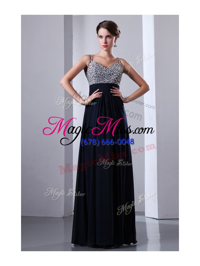 wholesale 2016 classical empire straps side zipper beading prom dresses in black
