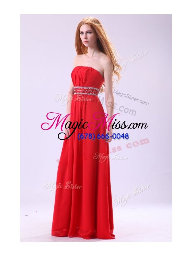 wholesale 2016 simple empire strapless red bridesmaid dresses with beading
