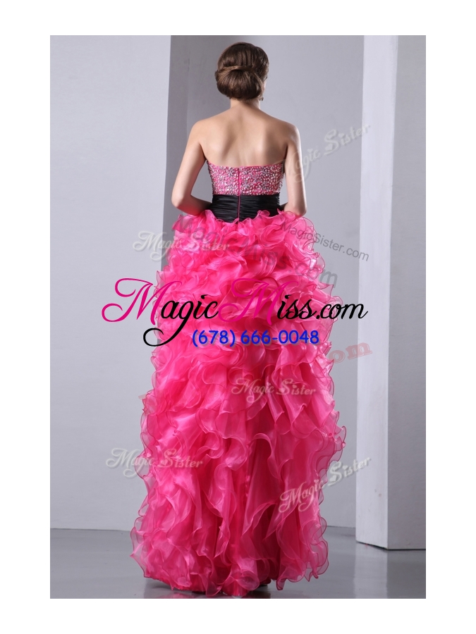 wholesale 2016 exquisite high low hot pink prom dress with ruffles