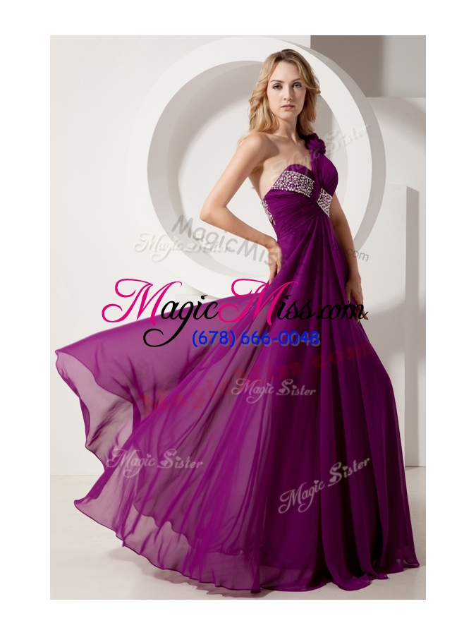 wholesale 2016 luxurious one shoulder hand made flowers prom dresses with beading