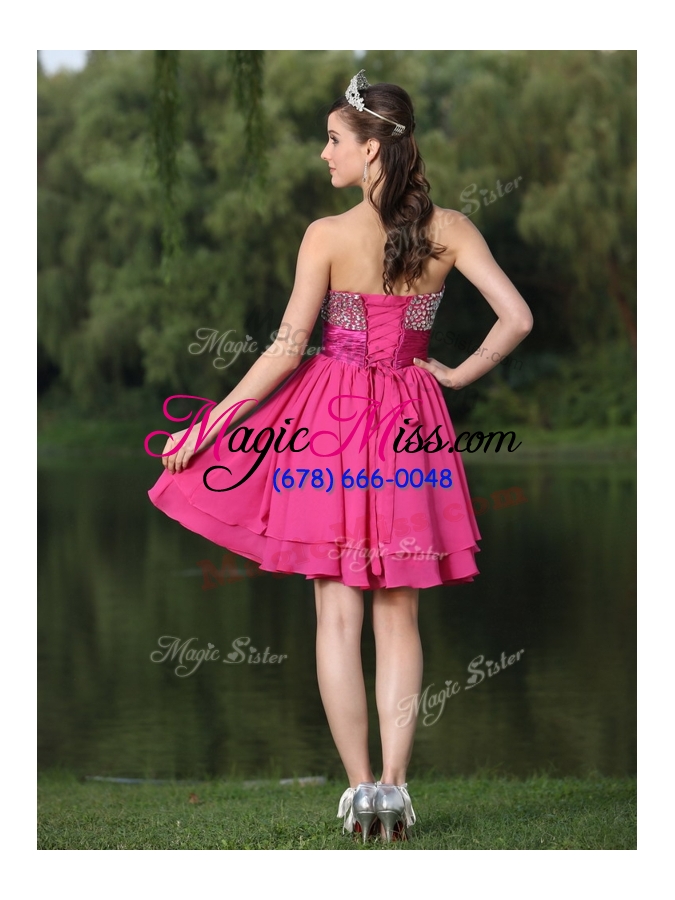 wholesale 2016 inexpensive short sweetheart beading dama dresses in hot pink