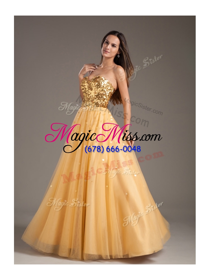 wholesale 2016 luxurious princess sweetheart sequins long prom dresses in gold