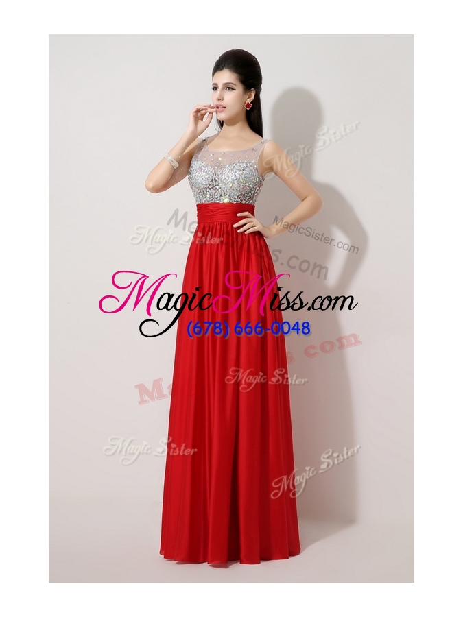 wholesale 2016 fashionable scoop empire beading red new prom dresses