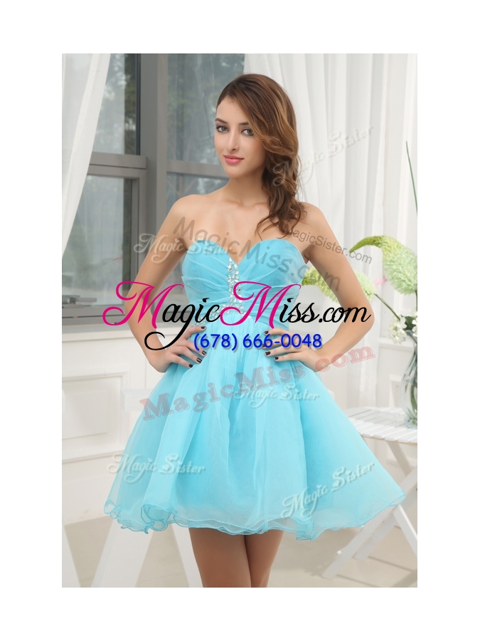 wholesale new lovely sweetheart beading short prom dress in aqua blue for homecoming