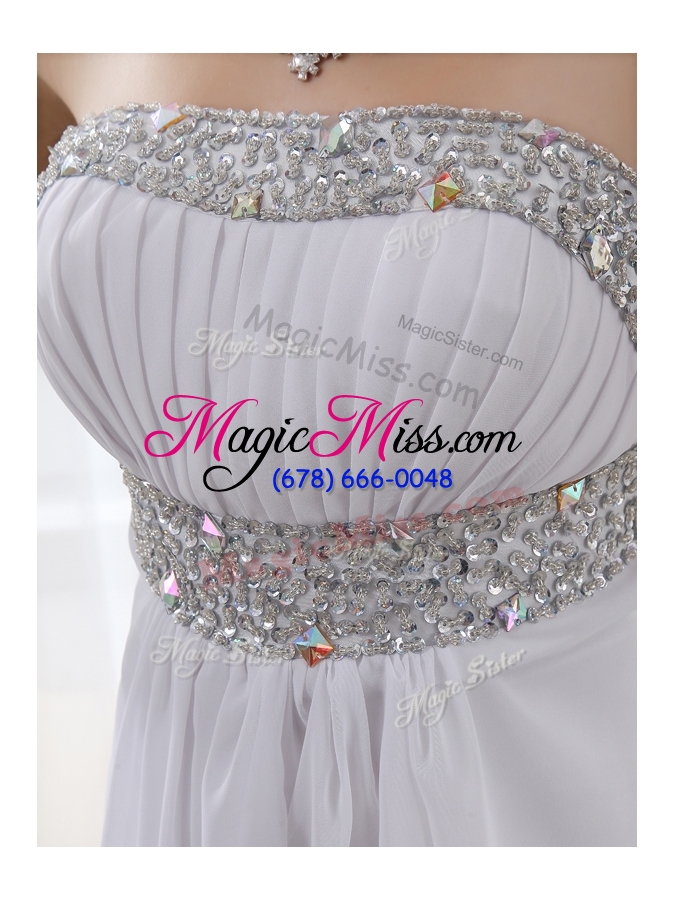 wholesale new affordable strapless brush train beading prom dress in white