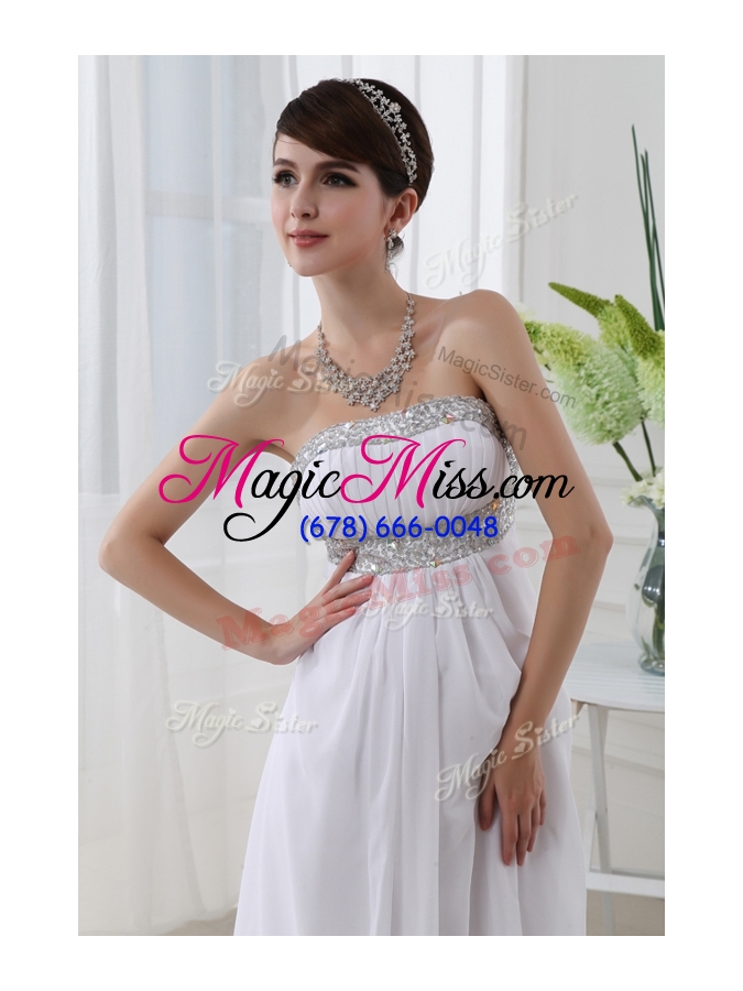 wholesale new affordable strapless brush train beading prom dress in white