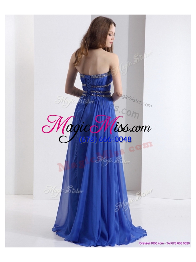 wholesale simple strapless empire blue bridesmaid dresses with ruching and beading