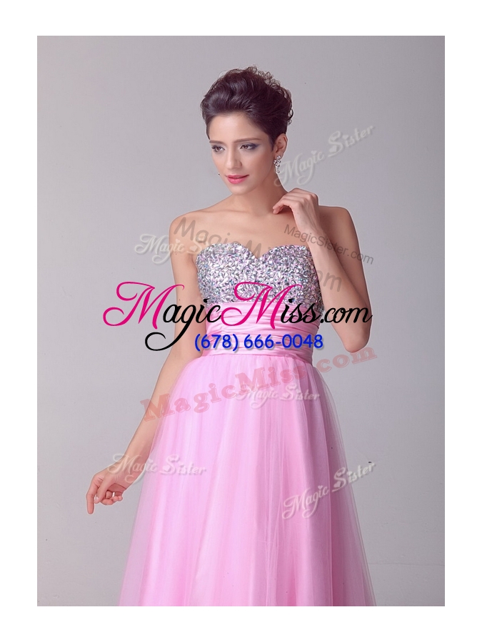 wholesale lovely a line brush train rose pink  pageant dresses with beading for spring