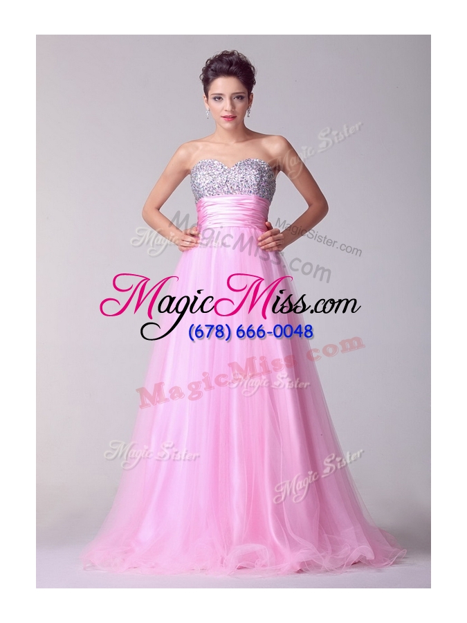 wholesale lovely a line brush train rose pink  pageant dresses with beading for spring