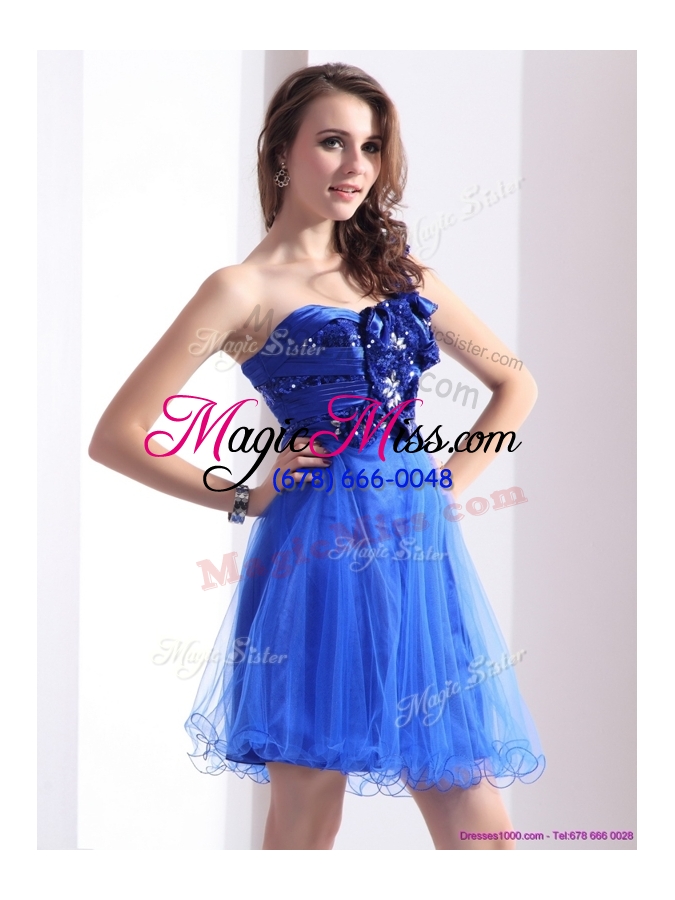 wholesale new exquisite one shoulder prom dresses with beading and hand made flowers
