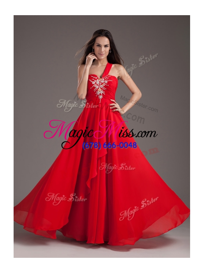 wholesale new cheap empire one shoulder red prom dress with beading