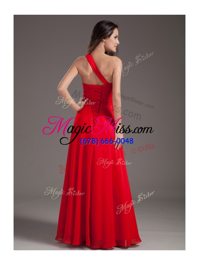 wholesale new cheap empire one shoulder red prom dress with beading