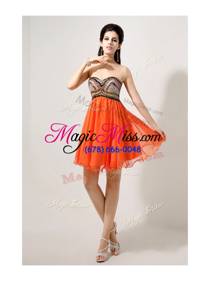 wholesale low price short orange red pageant  dresses with beading and sequins