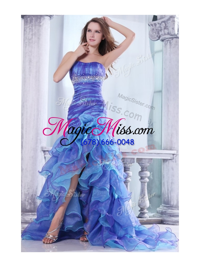wholesale hot sale column sweetheart high low beading and ruffled layers pageant dresses